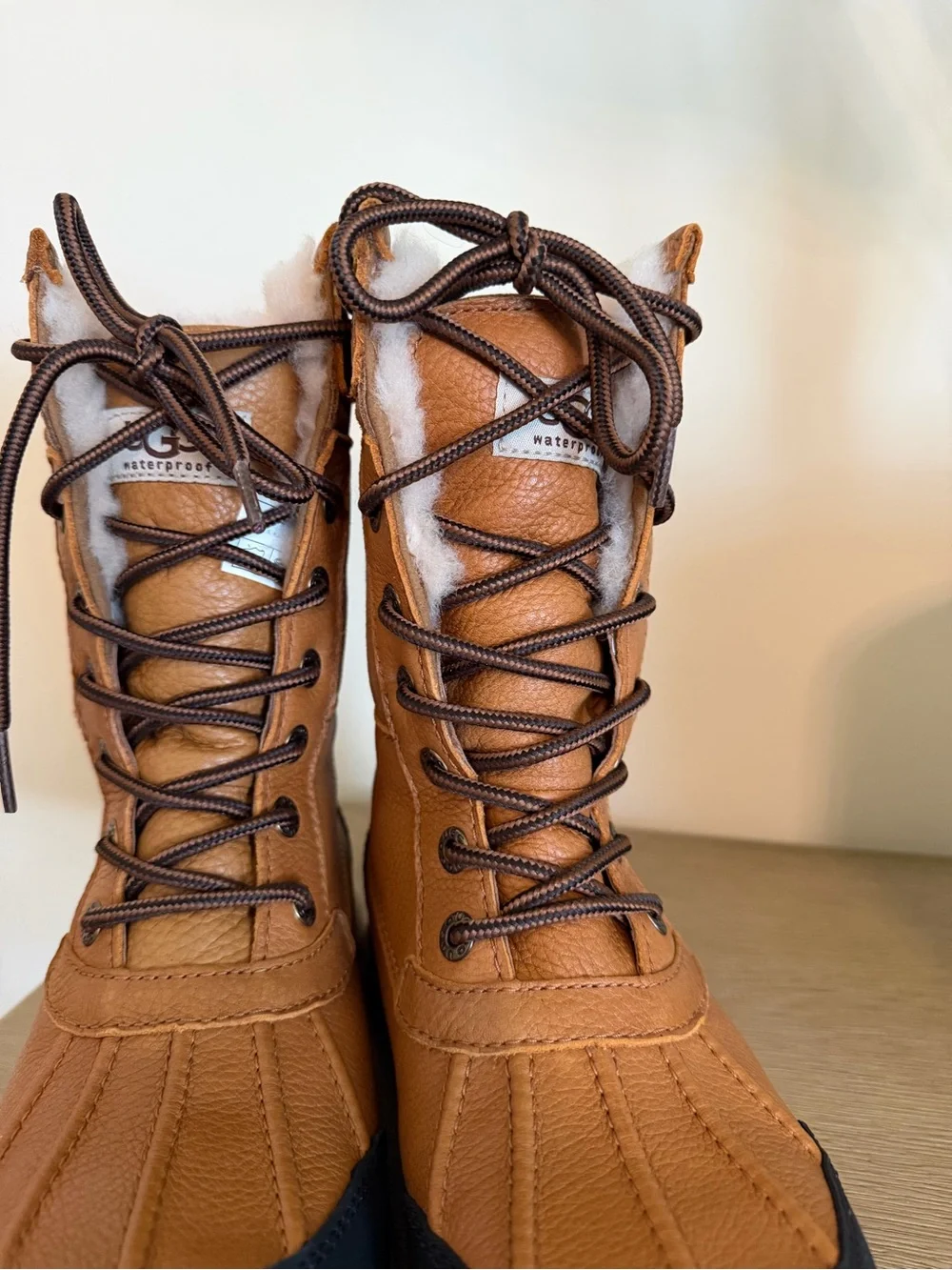 UGG Women's Tan and Black Waterproof Lace-Up Winter Boots